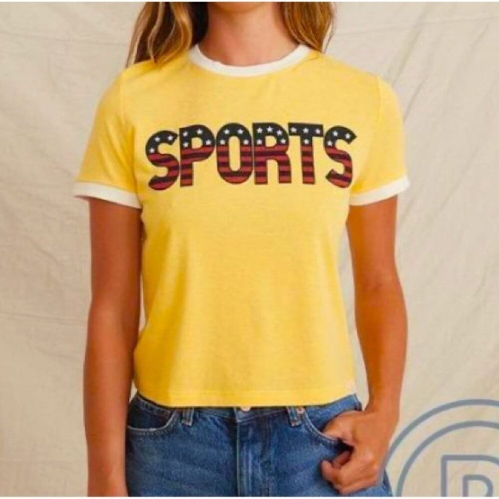 Re- Spun by Marine Layer womens tee shirt Sz small yellow graphic‎ short sleeve